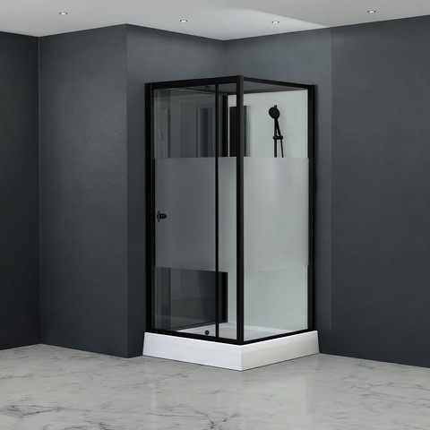 Душевая кабина квадратная 70 х 70 , распашная дверь, стеклянная, профиль чёрный
