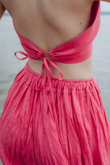 Малинка. Топ розовый льняной на завязках TPS-1809