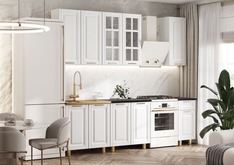 Кухня Престиж Голд 2,0/900м (490) Компоновка №3 (Браш Вайт, Белый (Антарес))