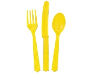 Столовые приборы пластик Yellow Sunshine (Желтый), 24 шт.