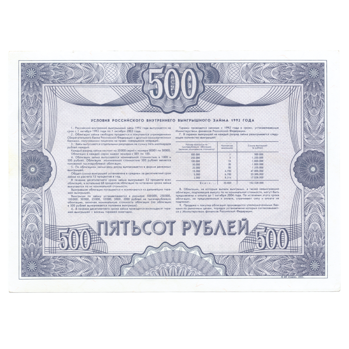 Стоимость Облигации 1992 Года 500 Рублей
