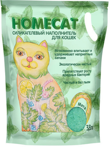 HOMECAT силикагелевый наполнитель для кошачьих туалетов с ароматом мяты 3,8 л