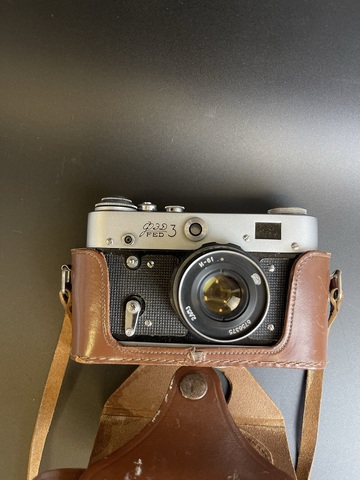 Фотоаппарат "ФЭД-3" с объективом "ФЭД" в оригинальном кофре, металл, стекло, кожа, Харьковский машиностроительный завод им. Дзержинского (ФЭД), СССР, 1961-1979 гг.