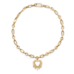 Латунная цепочка с большим Сердцем и Фианитами, gold