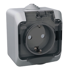 Schneider Electric ЭТЮД Серый Розетка 1-местная с заземляющими контактами со шторками с крышкой IP44 открытая установка PA16-044C