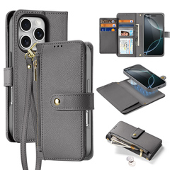 Чехол кошелек из TPU кожи серого цвета от Dux Ducis для смартфона iPhone 16 Pro, серия Lawa Series Case