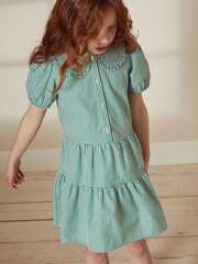 Платье школьное с воротником для девочки Next C20-205, Зеленый, Белый
