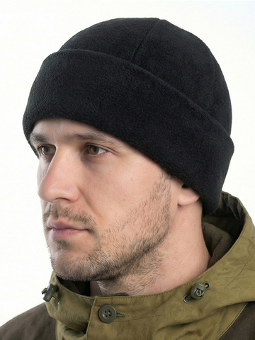Шапка флисовая с отворотом (двойной флис) черная