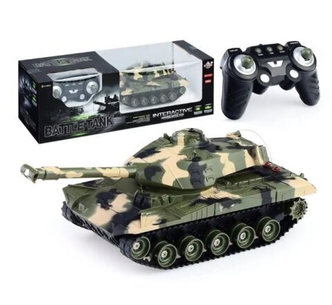 Интерактивный инфракрасный боевой танк на аккумул,вращающаяся башня, регулируемы угол наклона ствола, реалистчные звуки и свет эффекты, размер 47*16