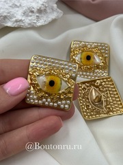 Пуговицы квадратные Скиап. с желтым глазом и жемчугом