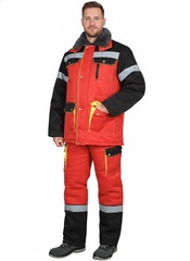 Костюм "Nerss-ТИТАН" куртка дл., п/к. красный с черным и СОП-50мм.