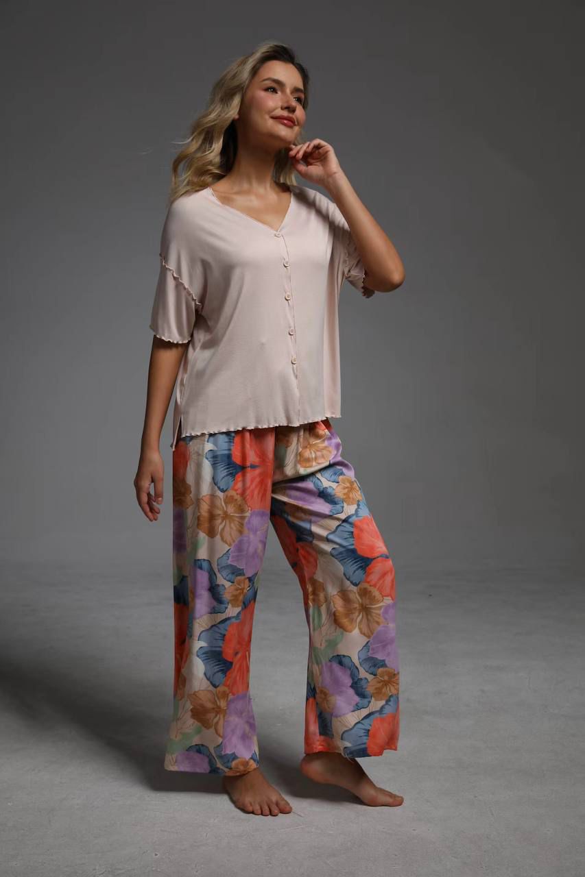 Домашняя одежда ZEPHYR HOME Пудра Большие Лепестки (штаны)