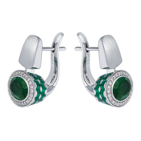 Серьги с Изумрудами и Бриллиантами, Эмаль, E0177-70/6