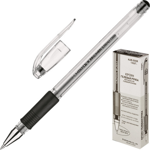 Ручка гелевая Crown HJR-500R черная (толщина линии 0.5 мм)