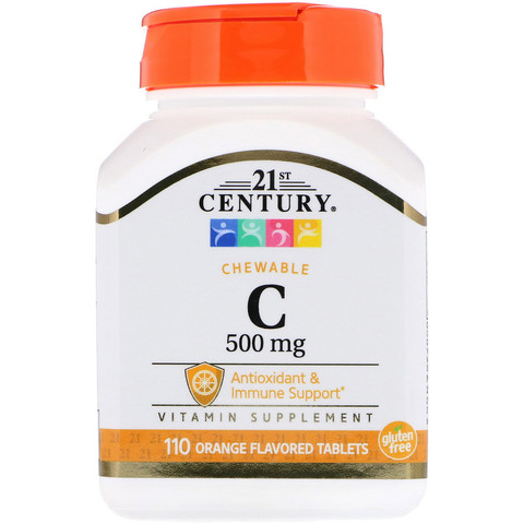 21st Century, Chewable C, 500 mg, 110 Orange Flavored Tablets