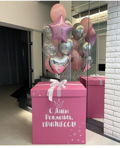 Воздушные шары в розовой коробке Новосибирск от компании Wonderball-projec