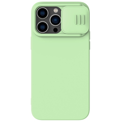 Чехол с MagSafe и с шелковистым покрытием зеленого цвета (Mint Green) от Nillkin для iPhone 14 Pro, серия CamShield Silky Magnetic Silicone Case
