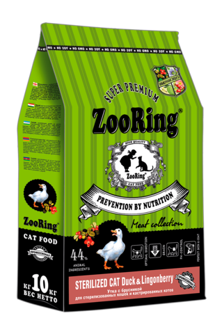 ZooRing STERILIZED CAT DUCK&LINGONBERRY Утка с брусникой 10кг