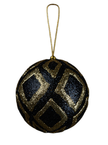 Шар с узором ромб 10см ChristmasDeLuxe черный с золотом