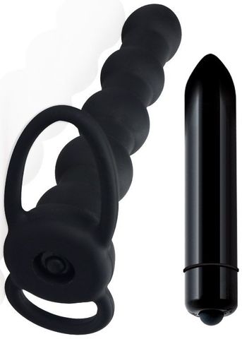 Черная вибронасадка для двойного проникновения Rock Balled Double Prober - 16 см. - Lovetoy LV2619