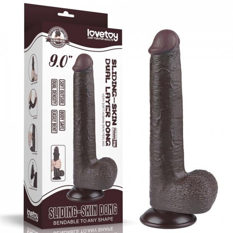 Реалистичный фаллоимитатор двухслойный Sliding Skin (22*3,7 см.) черный цвет