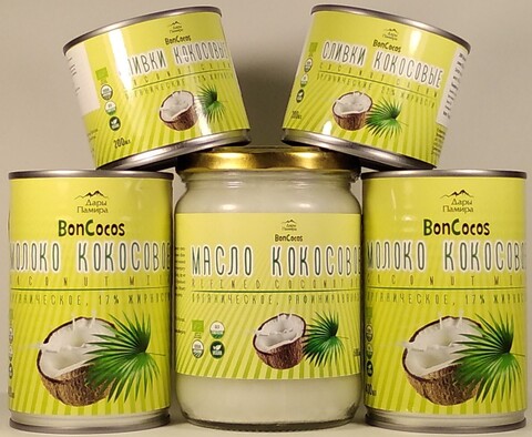 Набор кокосовых продуктов BonCocos, 5 шт / молоко кокосовое / сливки кокосовые / масло кокосовое