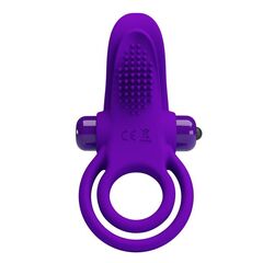 Фиолетовое силиконовое эрекционное кольцо с вибрацией и подхватом мошонки - 