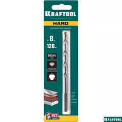 KRAFTOOL Hard, 8 х 120 мм, тв.сплав ВС5, сверло специальное по твёрдым материалам (29177-120-8)
