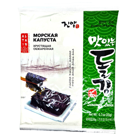 Морская капуста сушеная обжаренная (тонкие хрустящие пластинки) Seasoned Laver, 20 гр