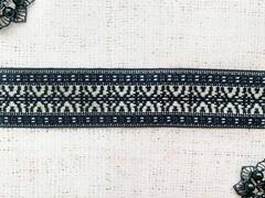 Тесьма жаккард, ш. 4,5 см, чёрный с тёмно-синим