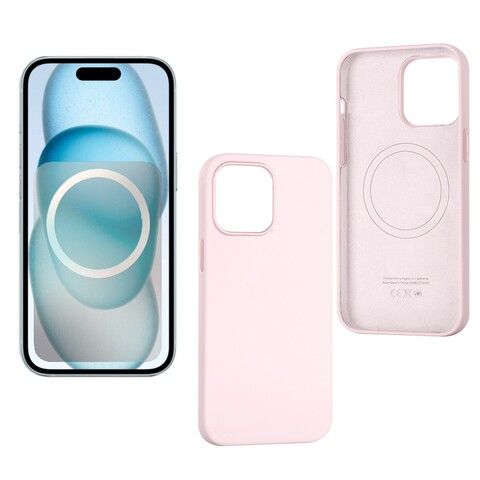 Силиконовый чехол (MagSafe + анимация NFC) Silicon Case для iPhone 15 (6.1") (Светло-розовый) с магнитом Premium