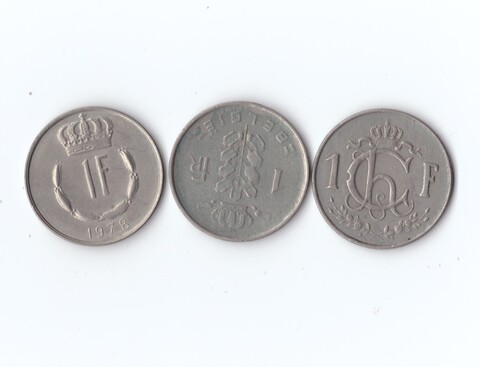 Набор монет. Люксембург. Бельгия. 3 шт. 1 франк 1953,78,51 гг. VF-XF