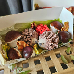 Зефир подарок в коробке «Ежики с грибами» /24*10 см