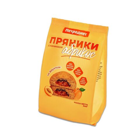 Пряники Петродиет с нач. Абрикос на фруктозе, 340г