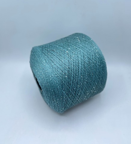 Бобинная пряжа (пр.Италия),Linette Pailletes, 450/100гр, 80% Лен, 20% Полиэстер(пайетка), цвет-Бирюзово-синий+пайетка. арт.36731