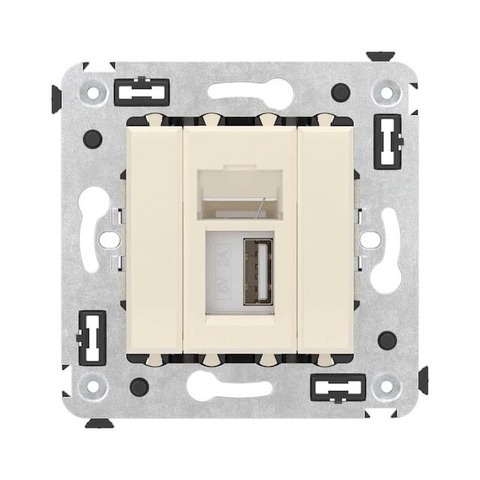 Розетка USB - 2.0 для передачи данных тип А - 2 модуля. Цвет Ванильная дымка. DKC серия Avanti. 4405403