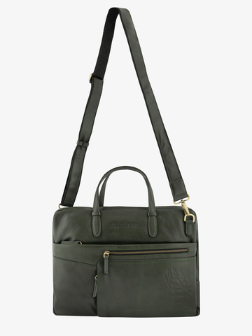 Кожаный портфель универсальный, компактный цвета зелёного хаки