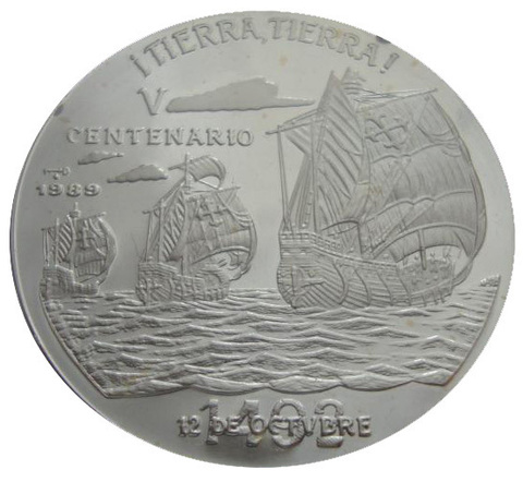 Куба 10 песо 1989 Корабль парусник Открытие Америки 500 лет СЕРЕБРО