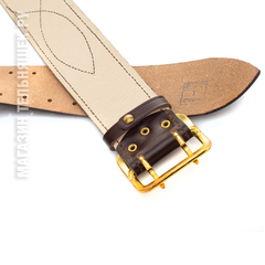 Купить ремень с латунной пряжкой - Магазин тельняшек.ру 8-800-700-93-18Ремень кожаный Офицерский с юфтевой прострочкой Коричневый с латунной пряжкой в Магазине тельняшек