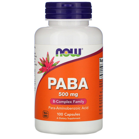 Now Foods, PABA, 500 мг, 100 капсул