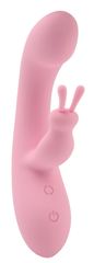 Нежно-розовый вибратор со стимулятором клитора Jumping Rabbit Vibrator - 19,5 см. - 