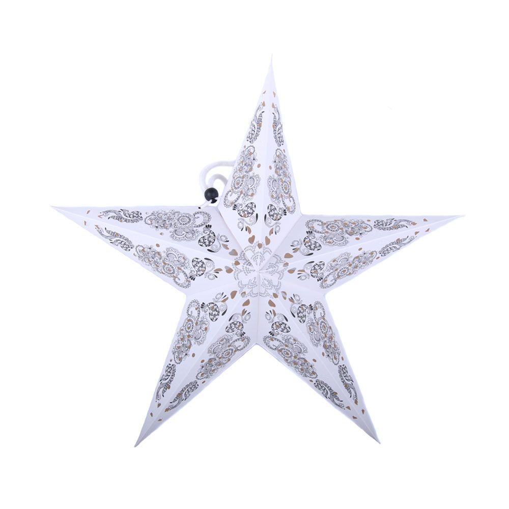Бумажная звезда, 45 см, 5-конечная, с орнаментом, Белый-черный