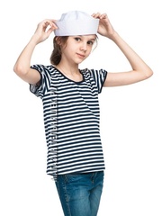 Одежда в морском стиле для девочки - Магазин тельняшек.ру 8-800-700-93-18Футболка-тельняшка для девочки (рукав 