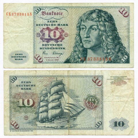 Банкнота Германия (ФРГ) 10 марок 1980 год CK3733815N. F-VF