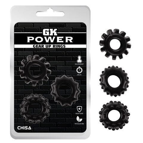 Набор из 3 черных эрекционных колец Gear Up Rings - Chisa GK Power CN-370395712