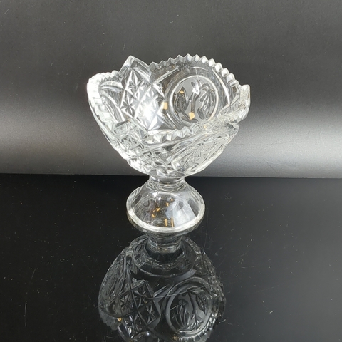 Креманка хрустальная с декором, цветы, алмазная грань, СССР винтаж 1970-1990 гг