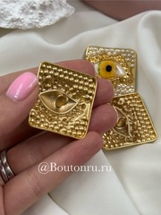 Пуговицы квадратные Скиап. с желтым глазом и жемчугом