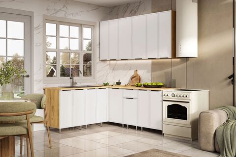 Кухня Николь 1,8х2,0/900м (490) (Браш Вайт, Дуб Крафт (Дуб вотан))