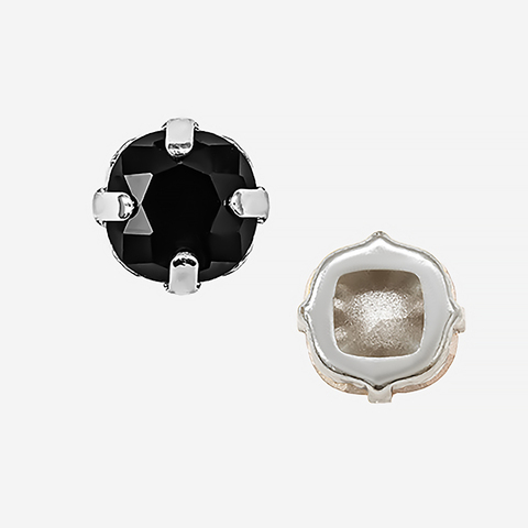 Кристалл Кушон (Сushion) в цапах, оттенок "Черный"/"Jet", 9,2мм, родирование