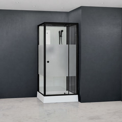 Душевая кабина квадратная 70 х 70 , распашная дверь, стеклянная, профиль чёрный